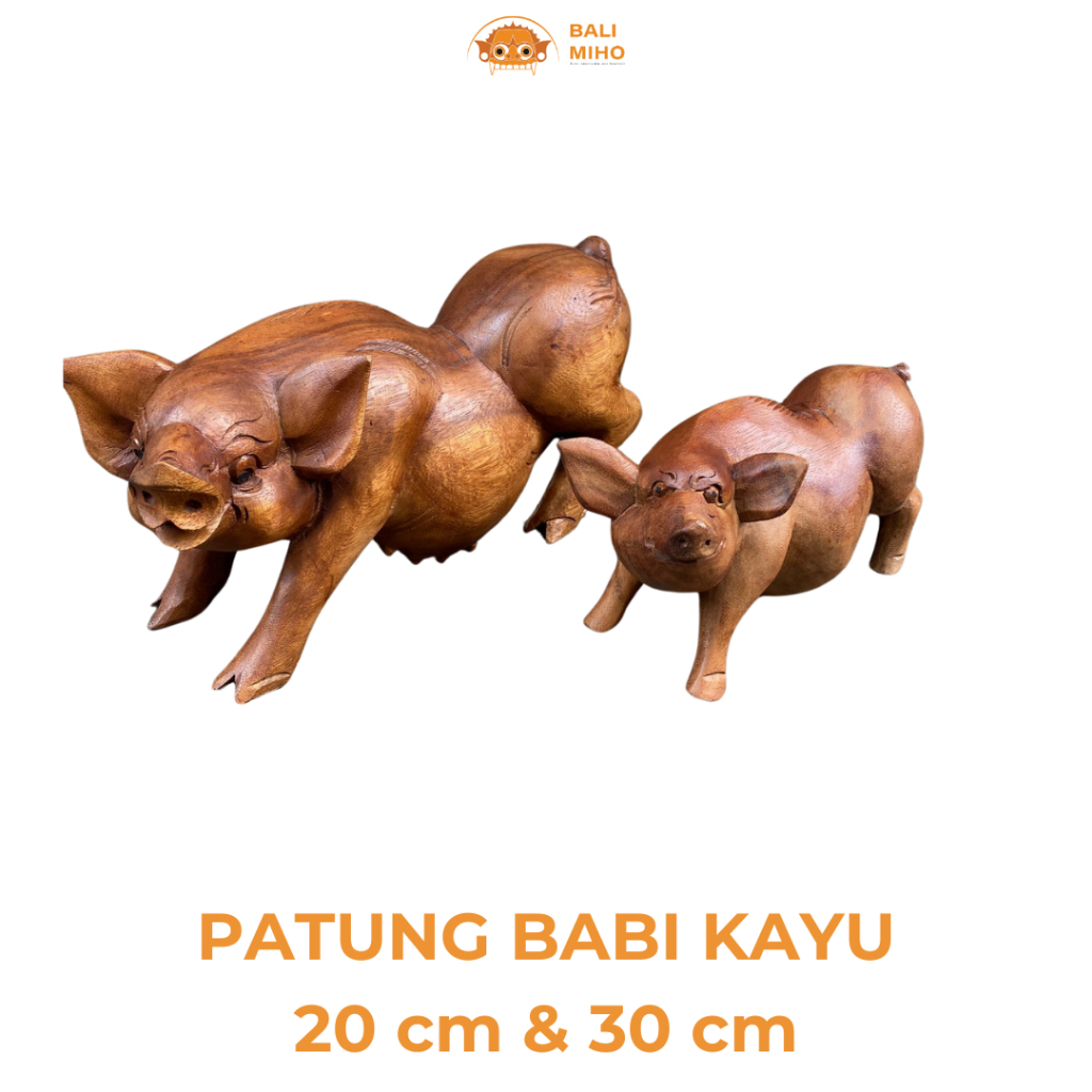 Patung Babi dari Kayu 20 cm & 30 cm - Patung Babi Hutan Kayu - Patung Kucit Kayu - Patung Celeng Kay