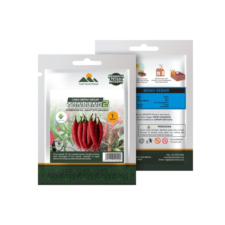 Benih Cabe / Cabai Merah Besar 1 Gram Bersertifikat Varietas Tanjung 2 Tjap Bukitmas (+- 100 butir)