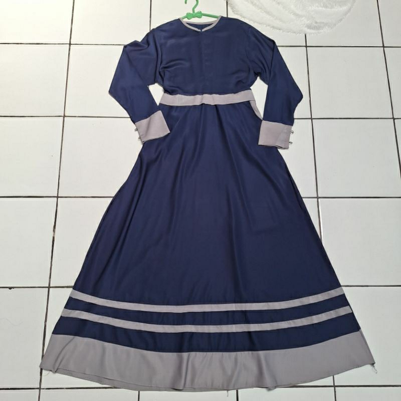 Gamis busui friendly navy strip abu