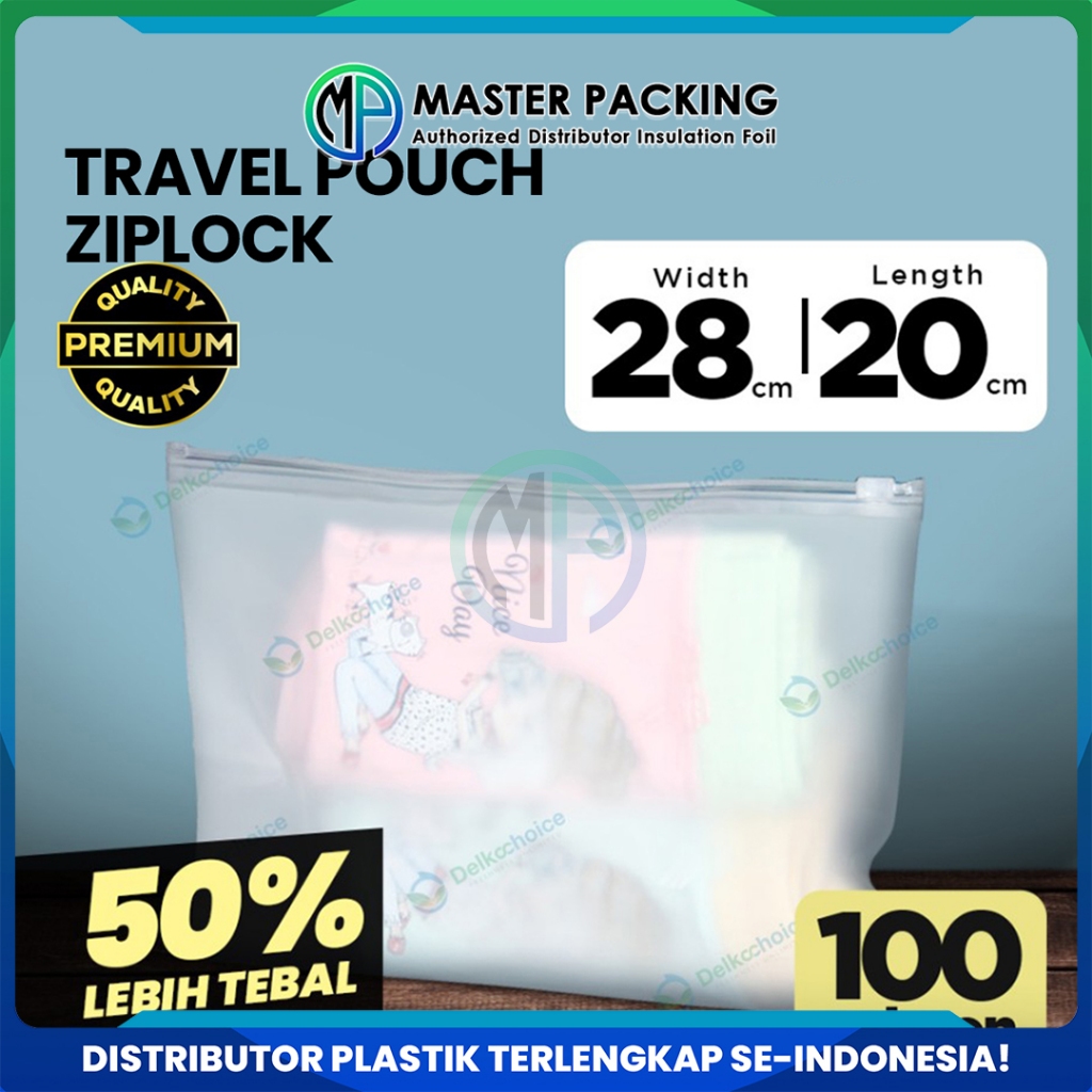 Plastik Travel Pouch Zipper Bag 28cm x 20cm Premium HD 100 Mic Kantong Organizer Matte - Delkochoice