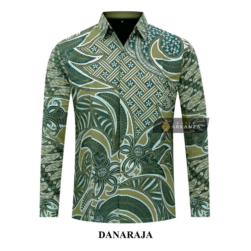 BATIK ARKANZA Motif Danaraja Hijau Baju Batik Pria Full Lapis Furing
