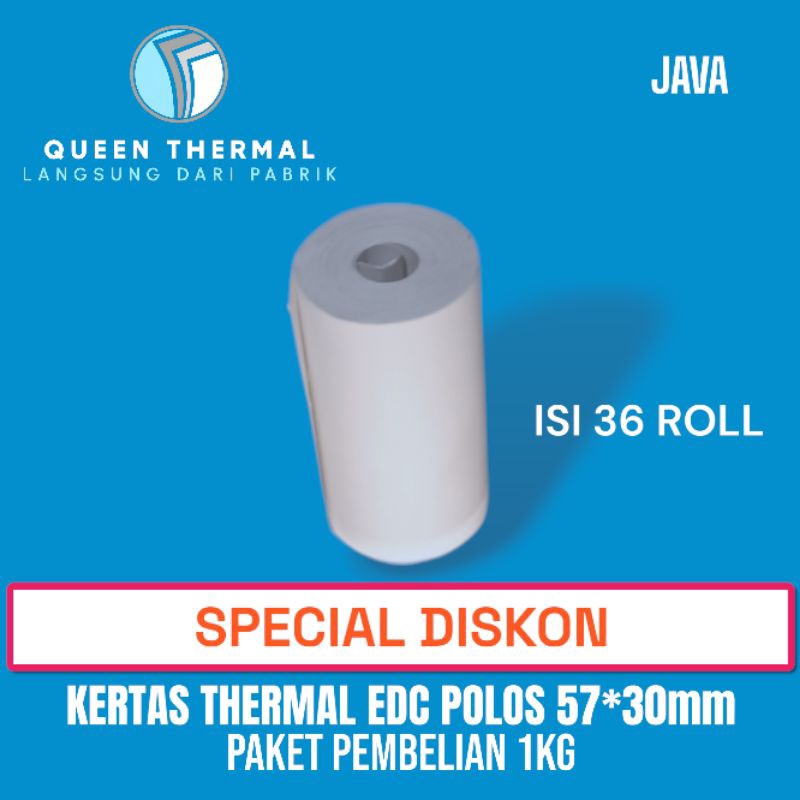 

KERTAS THERMAL EDC STRUK KASIR POLOS 57*30 PAKET 36 ROLL |ISI 36 ROLL