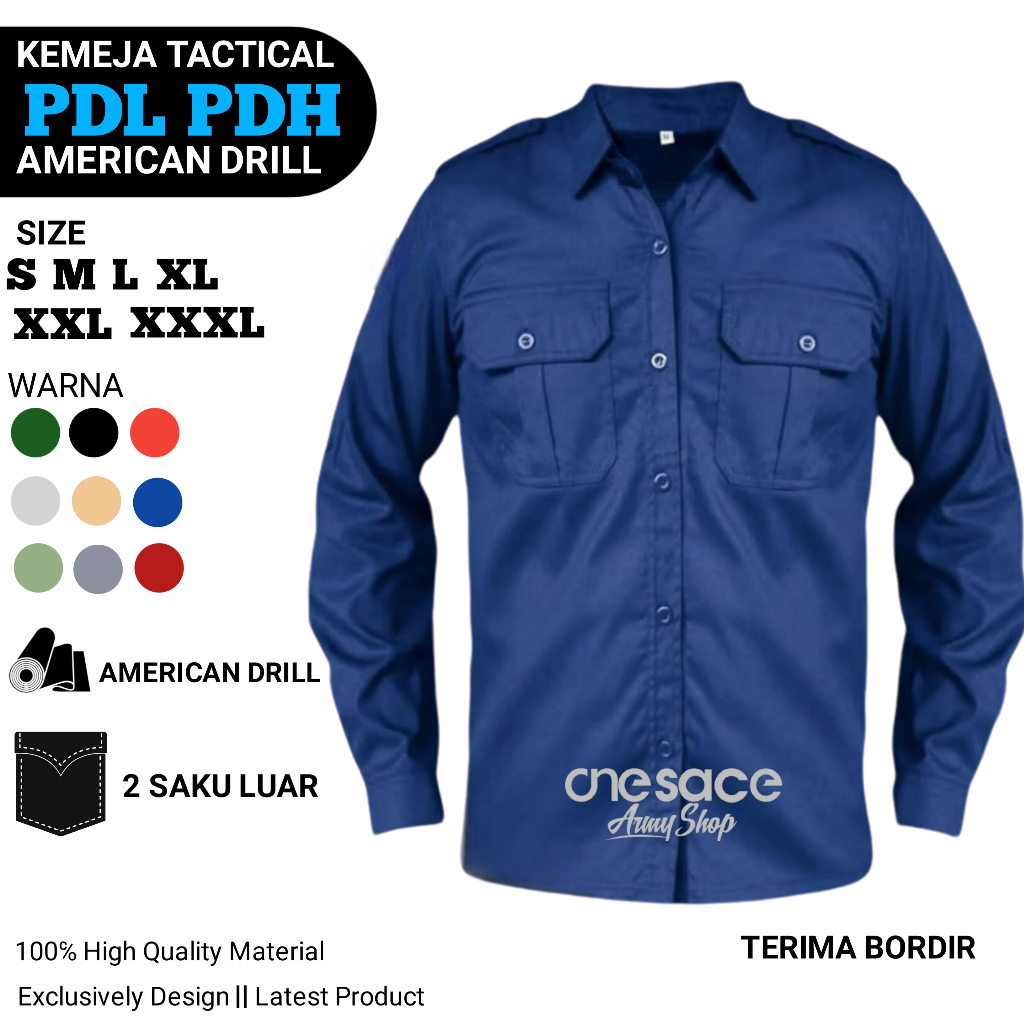 Kemeja Tactical PDH/PDL Lengan Panjang Bahan American Drill