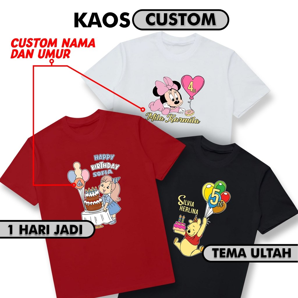Kaos Custom Ulang tahun Anak Kaos Ultah karakter pake Foto Anak Kado ulang tahun Kado Ultah