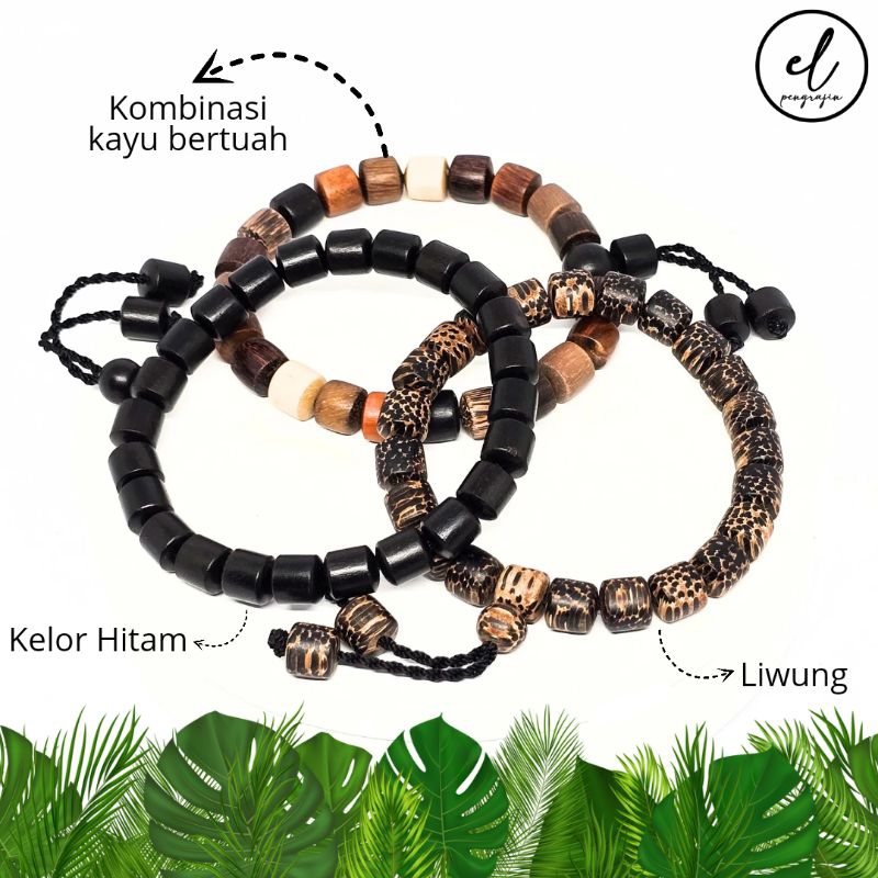 gelang kayu bertuah kelor hitam | liwung | kombinasi kayu bertuah