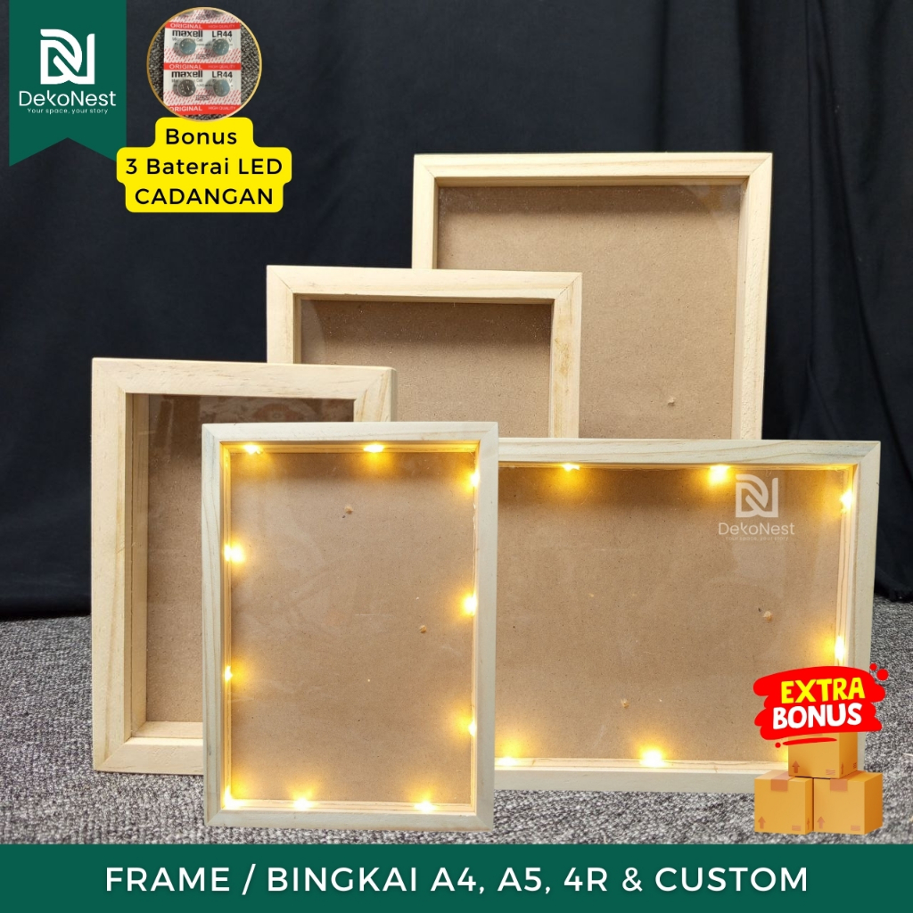 Dekonest Frame Bingkai Pigura Figura Foto Mahar Pernikahan Akrilik 3d 4R A5 A4 Aesthetic Custom LED