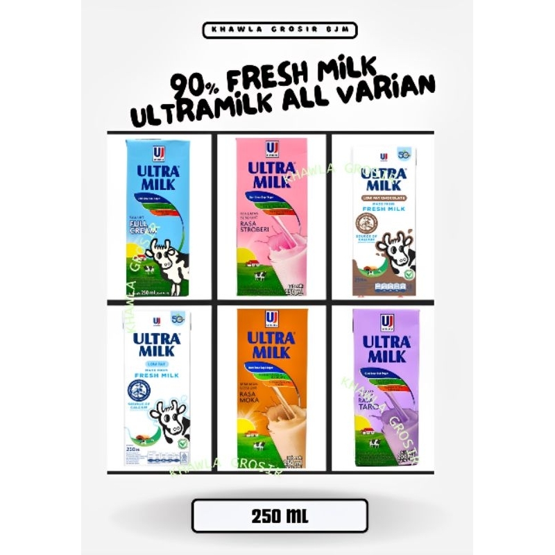 

KALSEL 90% FRESH MILK MOKA STROBERI TARO ULTRAMILK FULL CREAM LOW FAT 250 ML