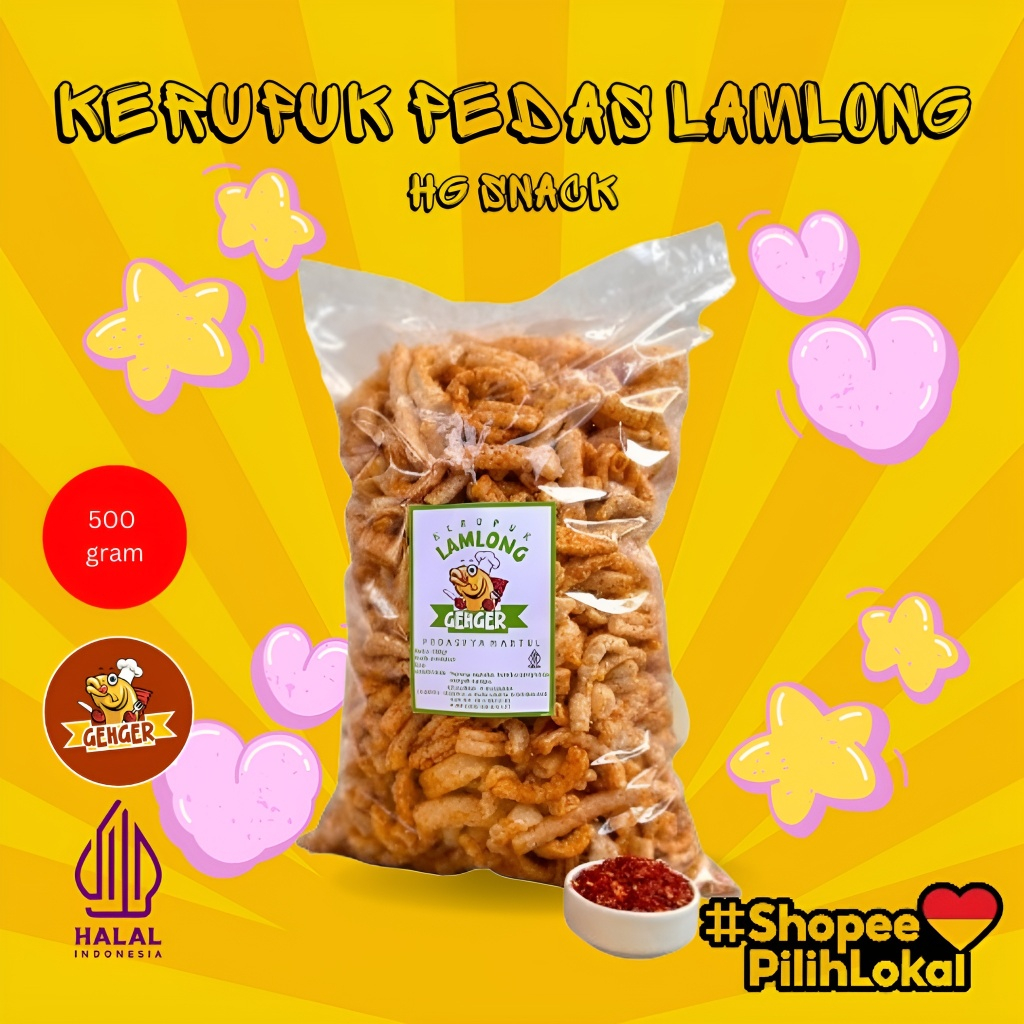 

Kerupuk Manggar Pedas Lamlong Makanan Cemilan 500gr