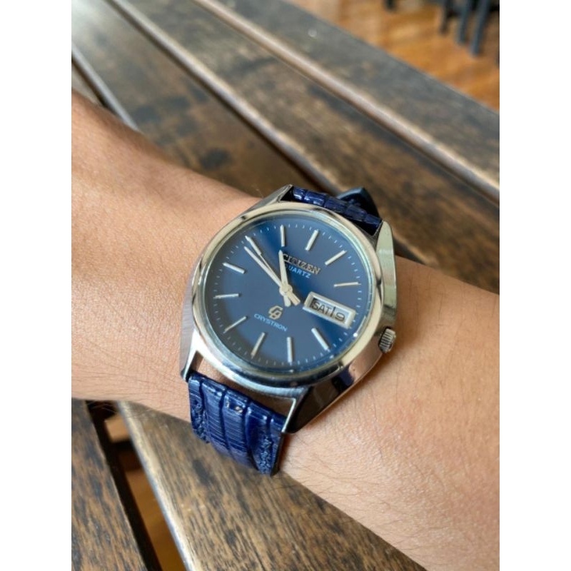 citizen crystron blue dial