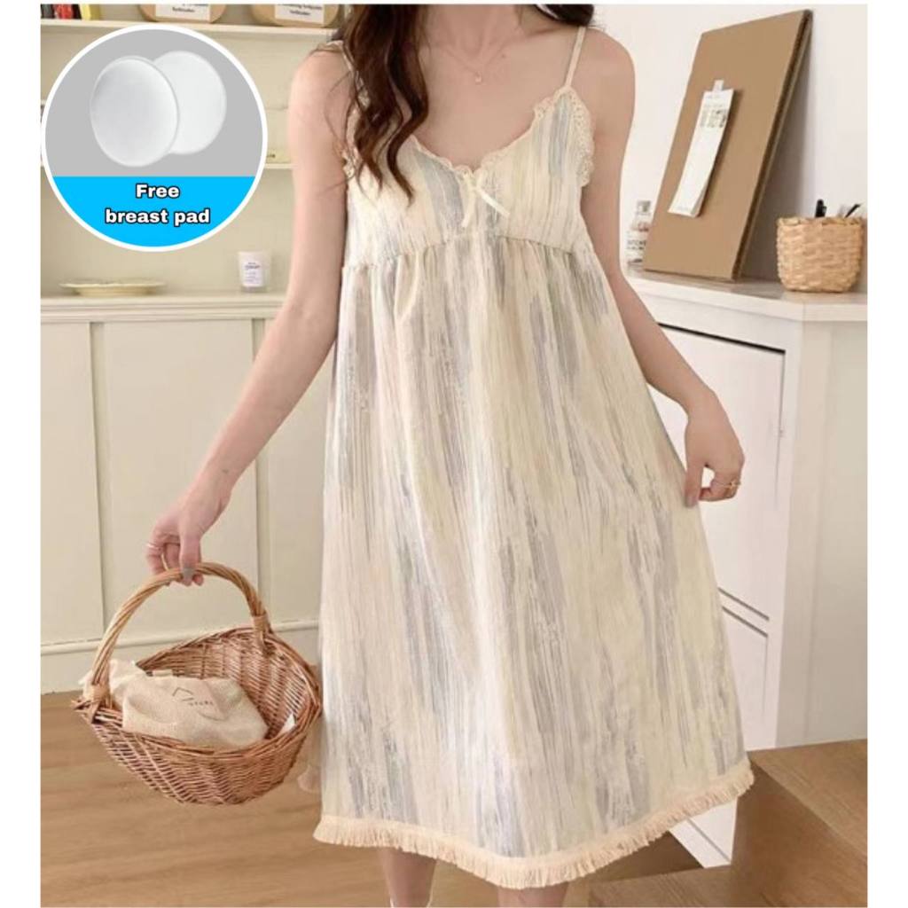 Daster Tali Suspender panjang tengah baju tidur  wanita piyama wanita longgar Dress