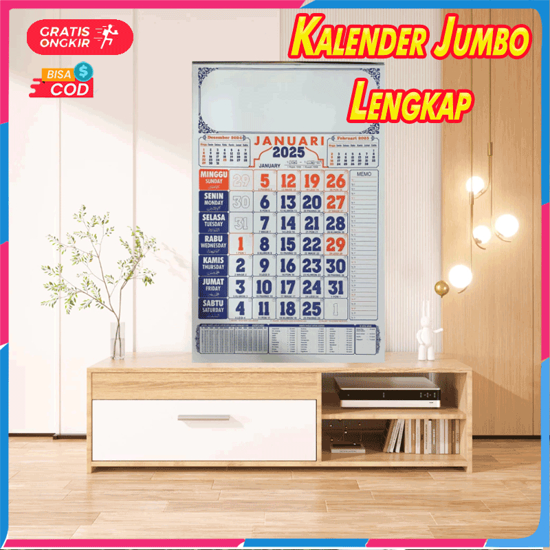 

Tanggalan 2025 almanak kalender Dinding tahun baru ukuran 32 x 48 cm Jumbo lengkap dengan tanggalan jawa dan Arab dsertai jadwal sholat per bulan 12 lembar bahan HVS Putih