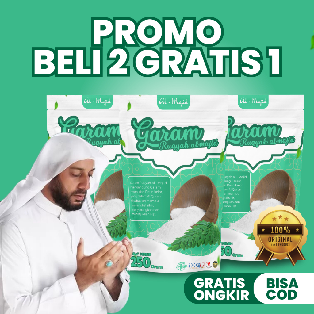 

Garam Ruqyah Al Majid Beli 2 gratis 1 - garam kesembuhan - kesehatan - Penetralisir Aura Negatif