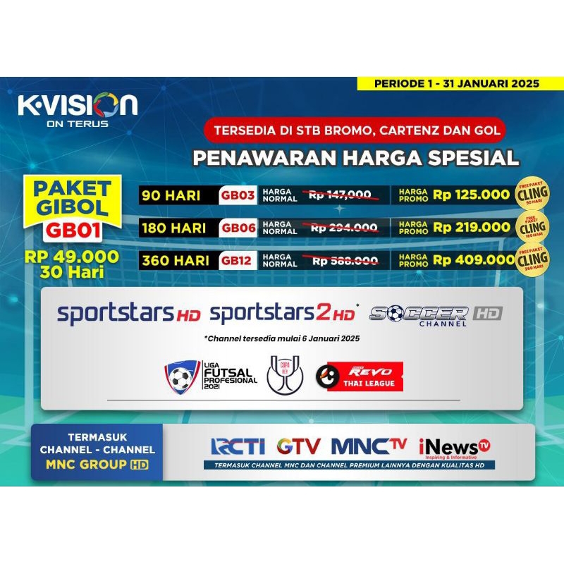 Paket Gibol KVision Paket Bromo Cartenz Gardiner Optus LGSat K-Vision