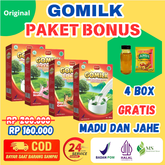 

[ PAKET 4 BOX GOMILK BONUS MADU DAN JAHE AMH ] [ BISA COD + GARANSI ] GOMILK Susu Kambing Etawa Plus Herbal Untuk Mencegah Kolesterol Asam Lambung Menambah Nafsu Makan Menggemukan Badan dan Nyeri Sendi Serta Tidak Bau Amis