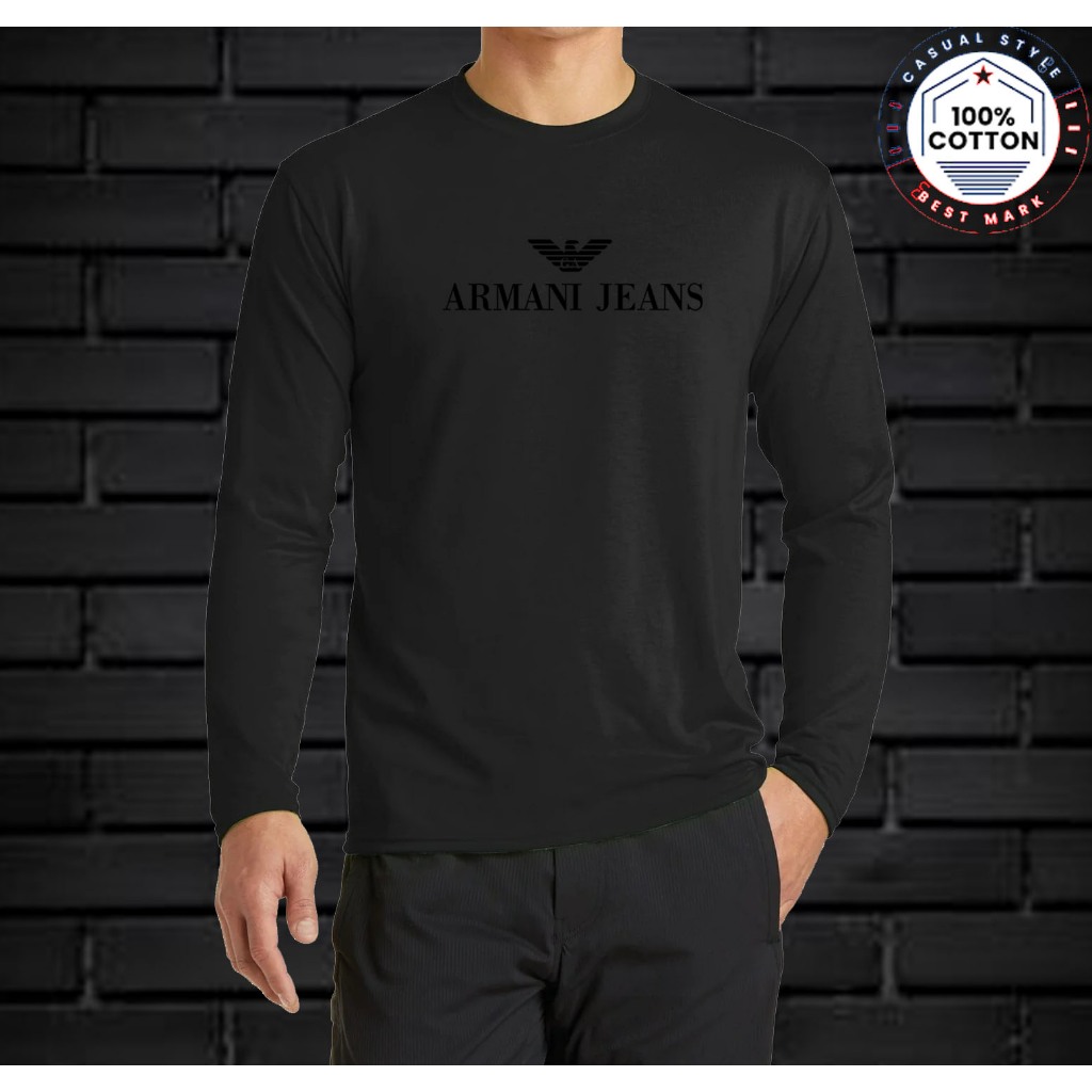Armani Jeans Kaos T-shrit Lengan Panjang Katun Combed Pria Wanita