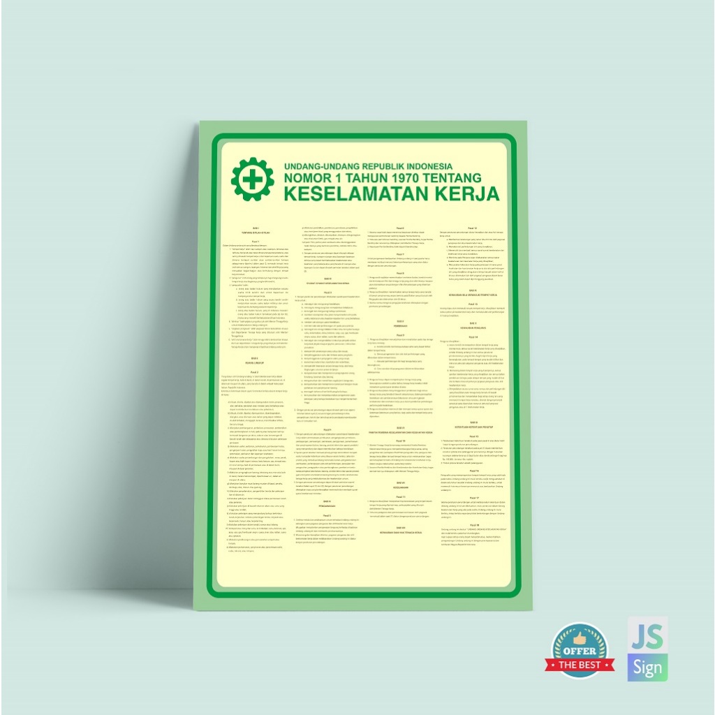 Poster Safety K3 Keselamatan Kerja UU th 1970 - KUNING