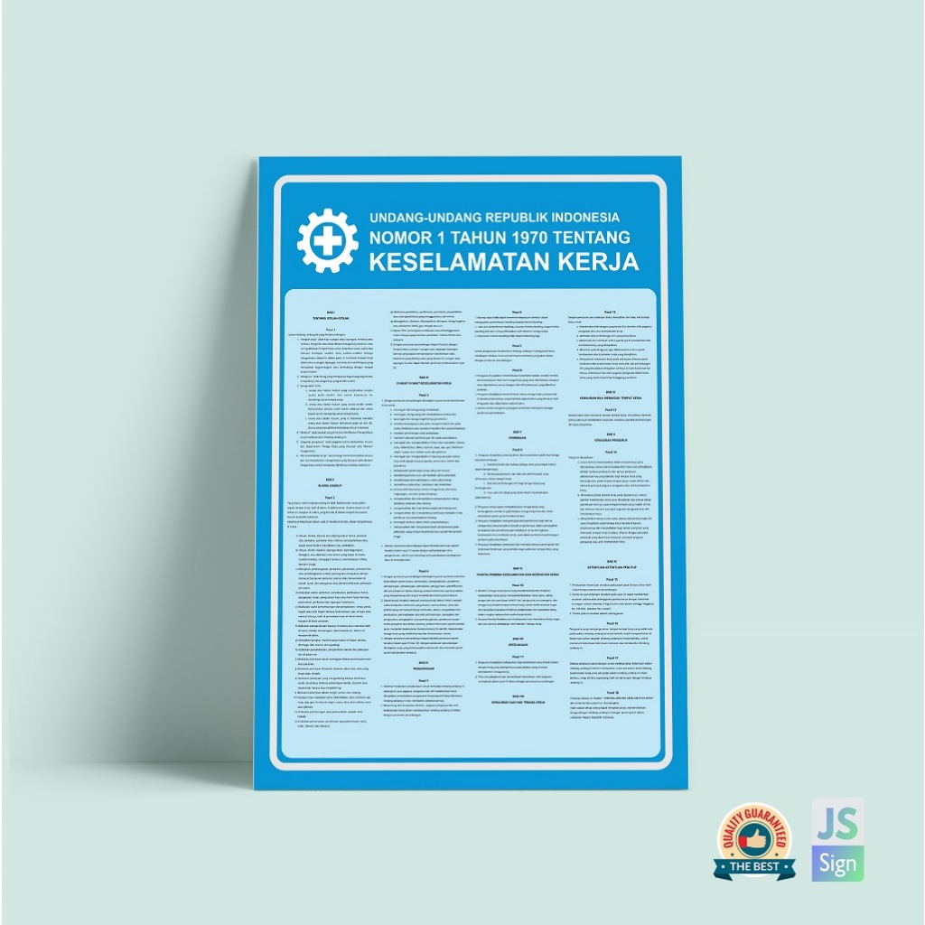 Poster Safety K3 Keselamatan Kerja UU th 1970 - BIRU