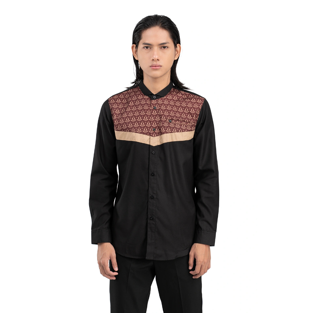 Fadkhera Al Ihsan Black Baju Koko Pria Dewasa Muslim Kemeja Lengan Panjang Hitam