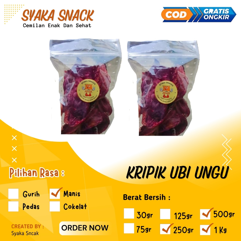 

Cemilan Keripik Ubi Ungu Original Manis-Kemasan Besar