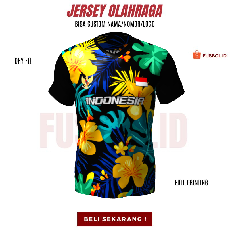 Jersey Futsal Hitam Hijau Kuning Motif Flora 488 - Kaos Jersey Bola Custom Free Desain Bebas Sesukam