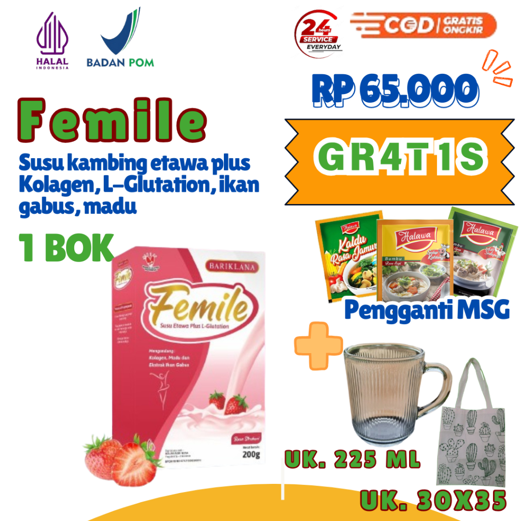 

[GIFT MENARIK] FEMILE susu kambing plus kolagen, L-Glutation, ikan gabus, madu untuk kesehatan dan kecantikan kulit