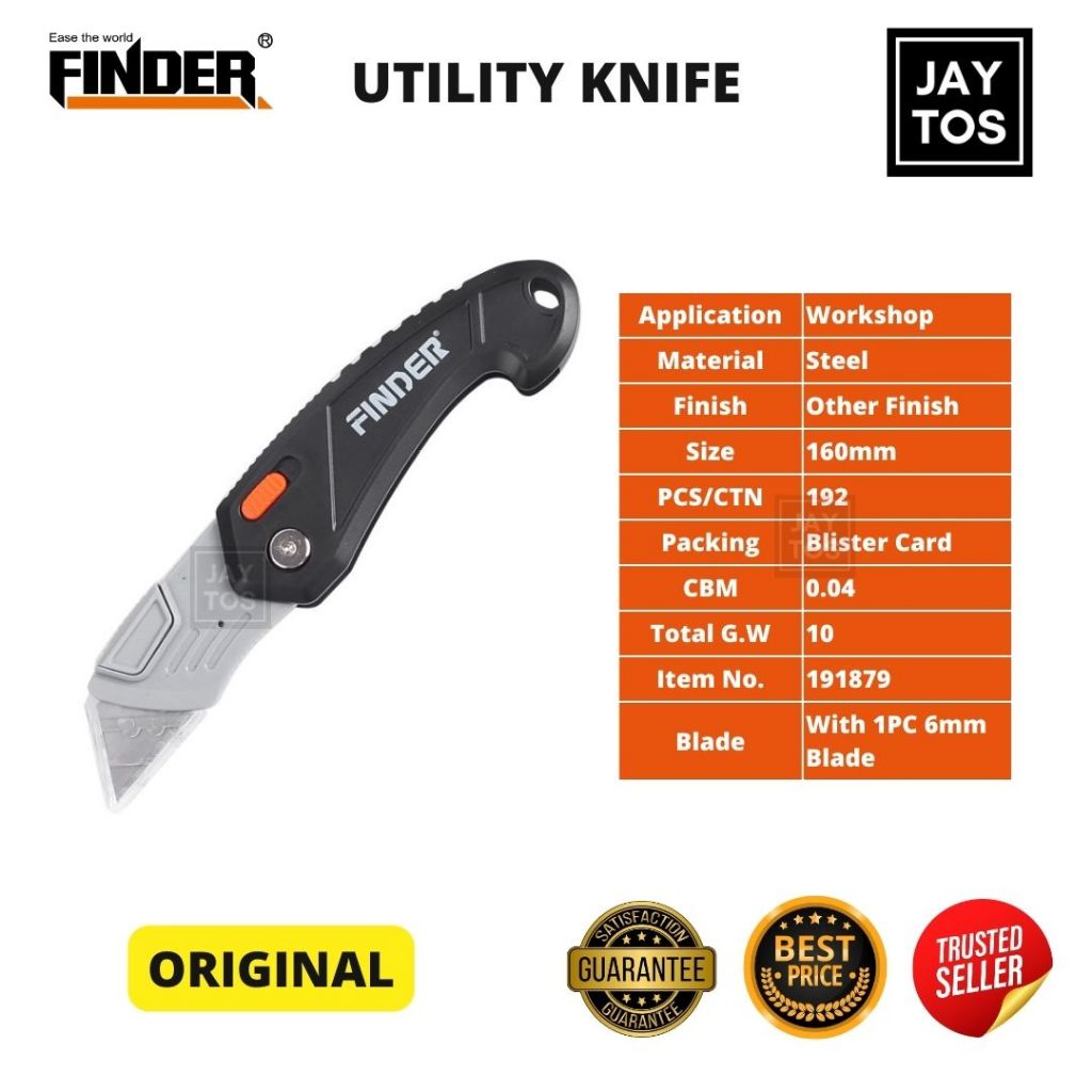 Finder Pisau Lipat Mini Tajam Serbaguna Utility Knife Dengan Ukuran Pisau 60 x 19 mm Berkualitas Ori