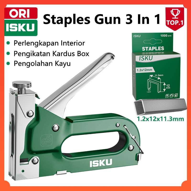 

ISKU staple gun staples tembak 3 in 1 Ukuran kuku: 12mm chromium molybdenum bisa 3 jenis steples tembak tacker stapler staples perekat powerfull streples tembak staples tembak staple gun