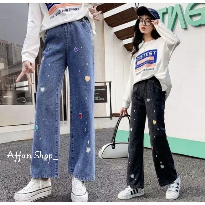 AFFAN SHOP_ [BISA COD] CELANA KULOT LOSSE ANAK-ANAK TANGGUNG MOTIF BORDIR LOVE PERCAK |CELANA JEANS 