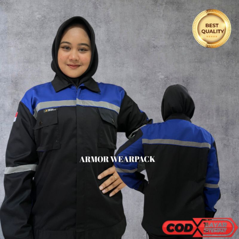 Wearpack Safety - Baju Safety Baju Kerja Warna Hitam Kombinasi Biru Benhur