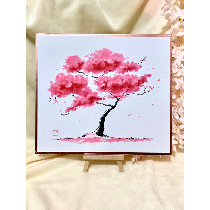 Lukisan Asli Sakura/Cherry blossom di Shikishi Board