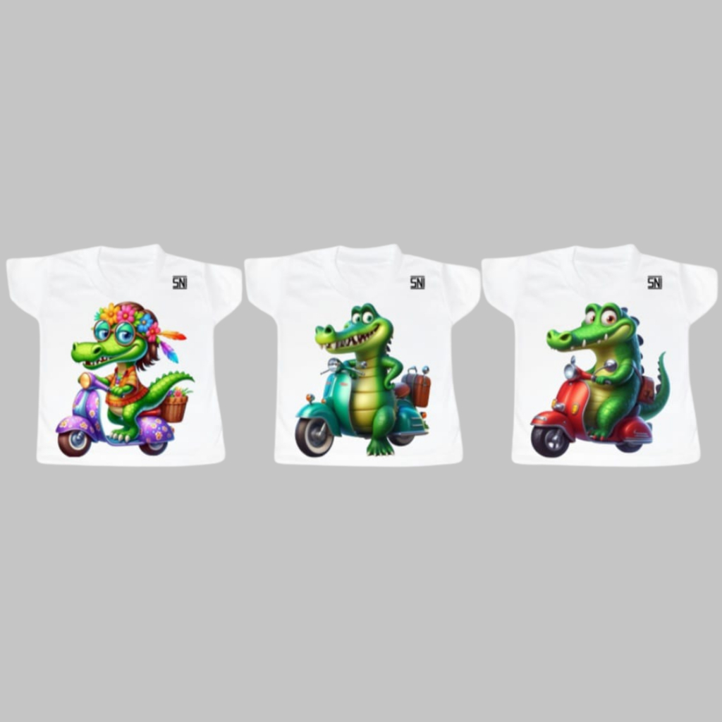 3 Pcs Atasan Baju Kaos Oblong Bayi Anak Lengan Pendek Cotton Combed 40s Serian Putih Buaya Vespa Pri