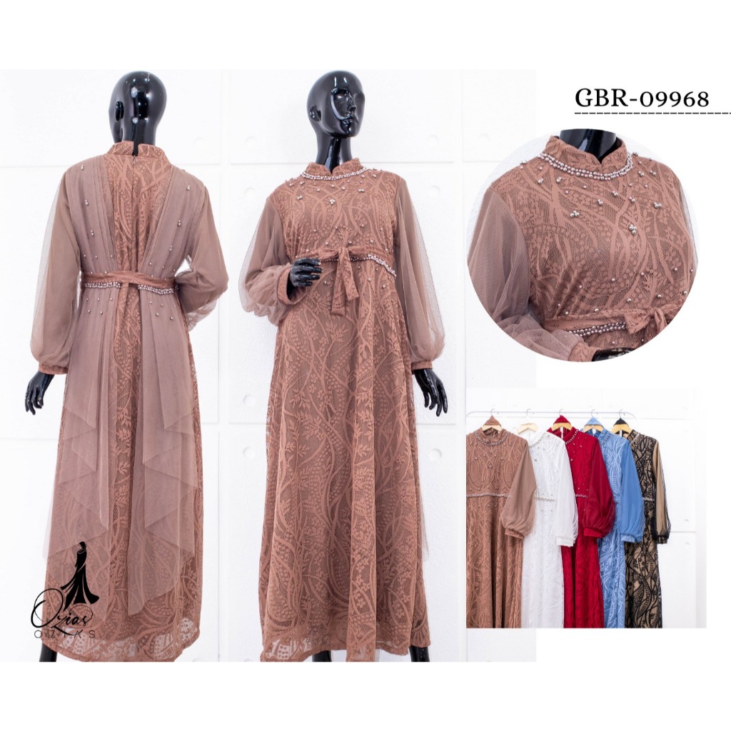 GAMIS OZIAS BROKAT PREMIUM 09968 LD 105 I Gamis Tangan Balon I Gamis Kondangan