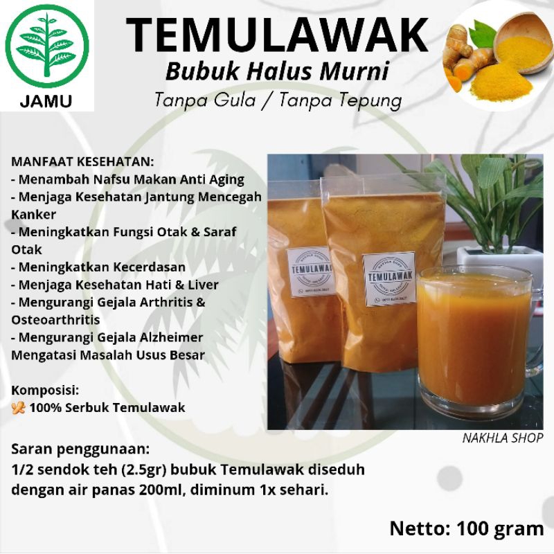 

Jamu TEMULAWAK Bubuk Halus Murni 100% Tanpa Gula / Tanpa Tepung