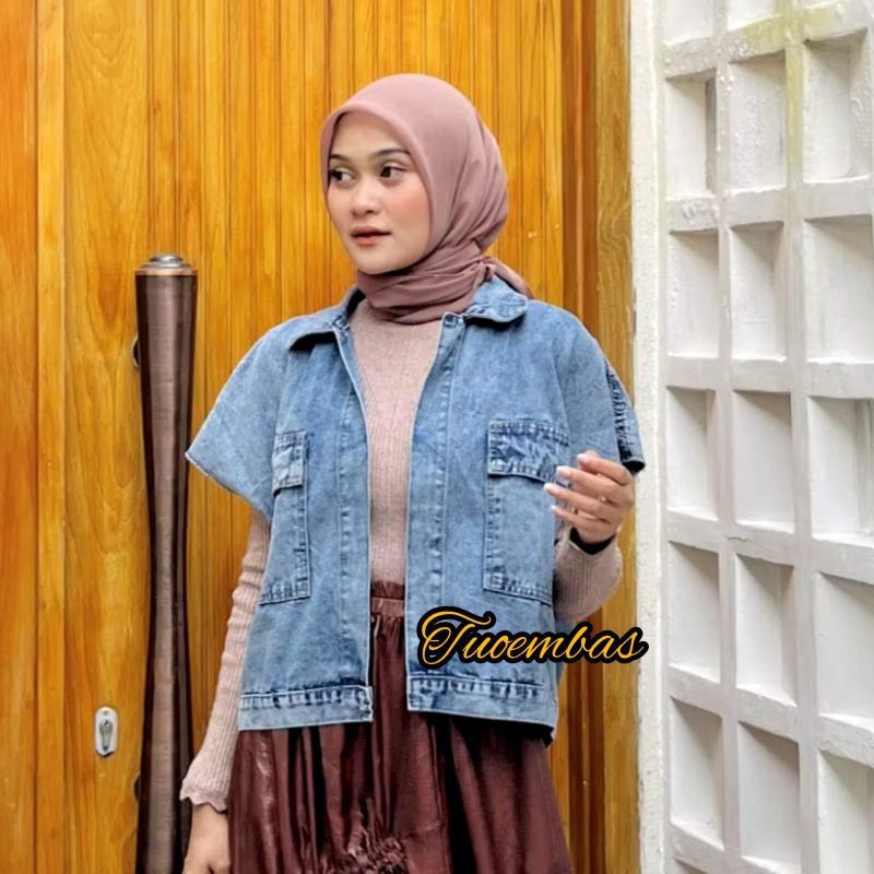 Jaket Rompi Oversize Atasan Jeans Wanita Outer Vest Denim Jins Ld 120 Jumbo Vintage Korean Style Rom