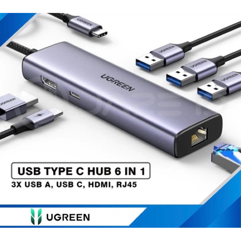 Ugreen USB Hub Type C 6 in 1 USB 3.0 HDMI 4K 60Hz