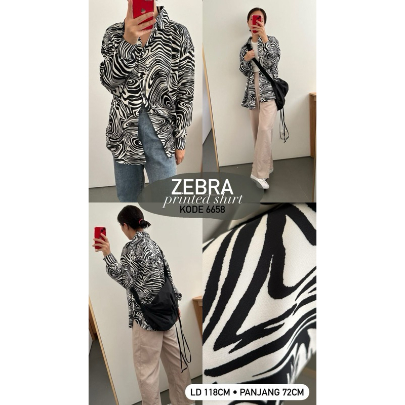 Printed Zebra Shirt | Kemeja Motif Zebra | Kemeja Wanita Silk Zebra Wanita