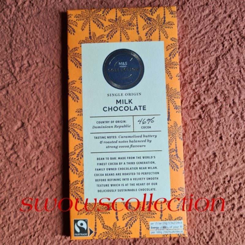 

M&S MARK MARKS & AND SPENCER COLLECTION MILK CHOCOLATE BAR 46% COCOA COKLAT COKELAT SUSU
