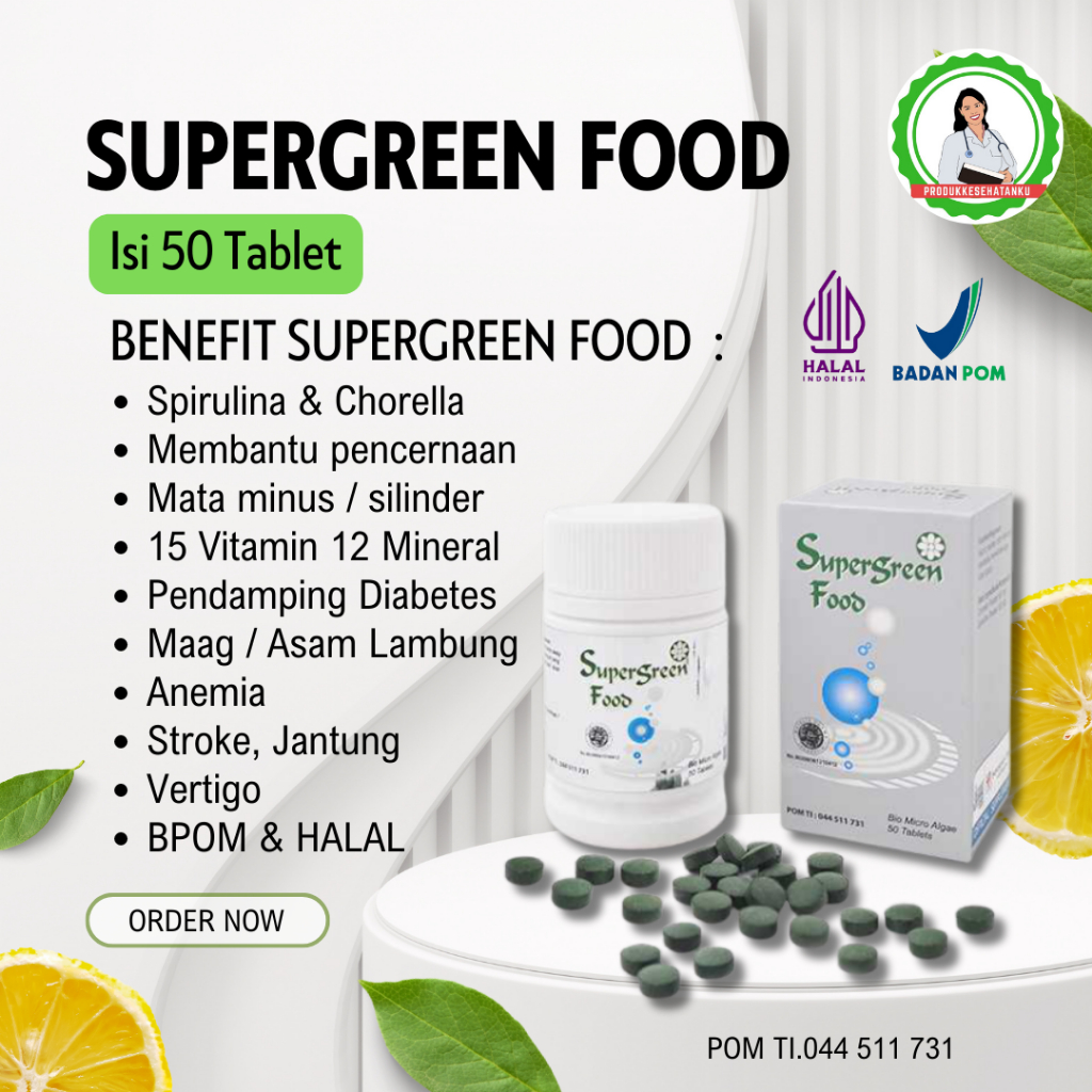 Supergreen Food 50 Tablet – Suplemen Spirulina Chlorella, Multivitamin, Peningkat Imun & Energi – Or