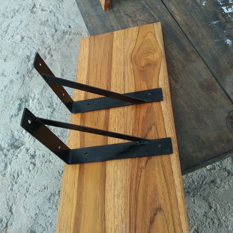 rak dinding besi kayu jati