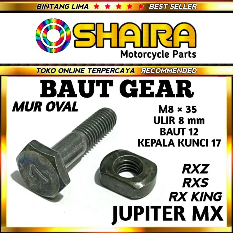 BAUT GEAR MUR OVAL M8 × 35 KUNCI 17 / BAUT GEAR JUPITER MX / RX KING / RXS / RX Z BAUT GEAR YAMAHA /