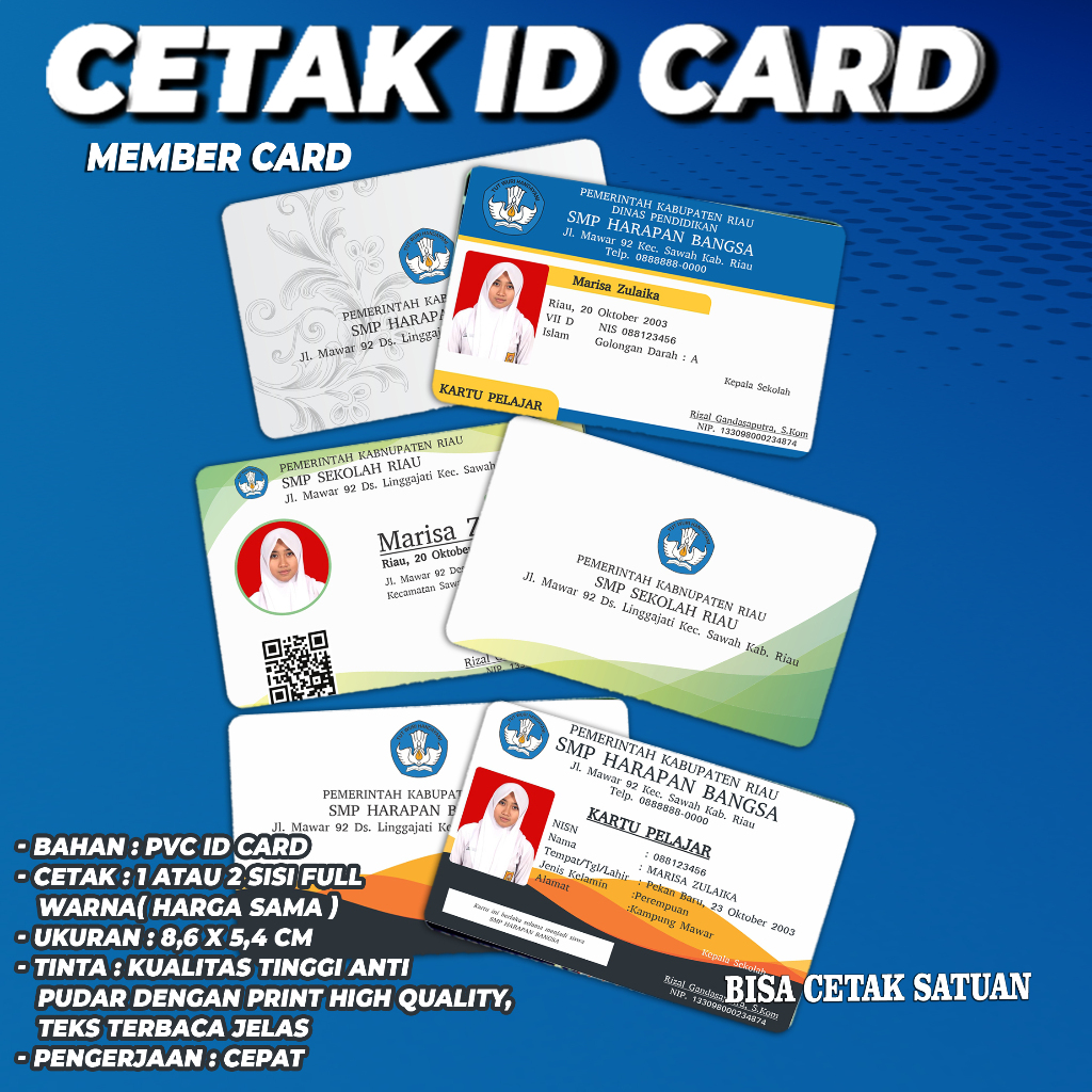 

CETAK ID CARD / KARTU KARYAWAN / MEMBER CARD / KARTU PT/ KARTU PELAJAR KARTU SISWA