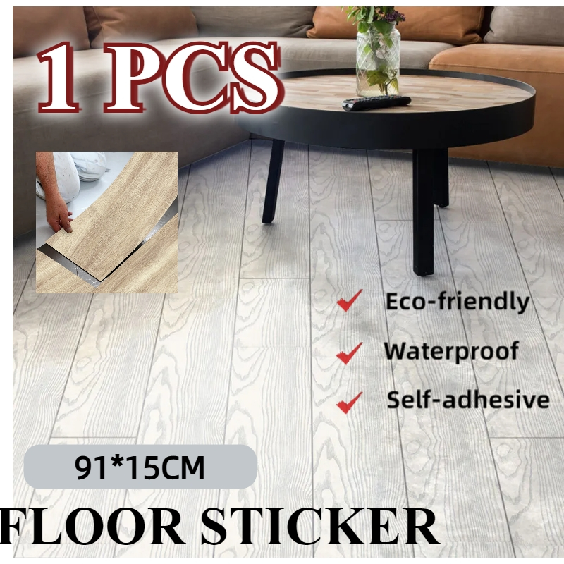 1 pcs Sticker Lantai Wallpaper Lantai Kamar Mandi Lantai Vinyl Stiker Lantai Motif Kayu 91*15cm