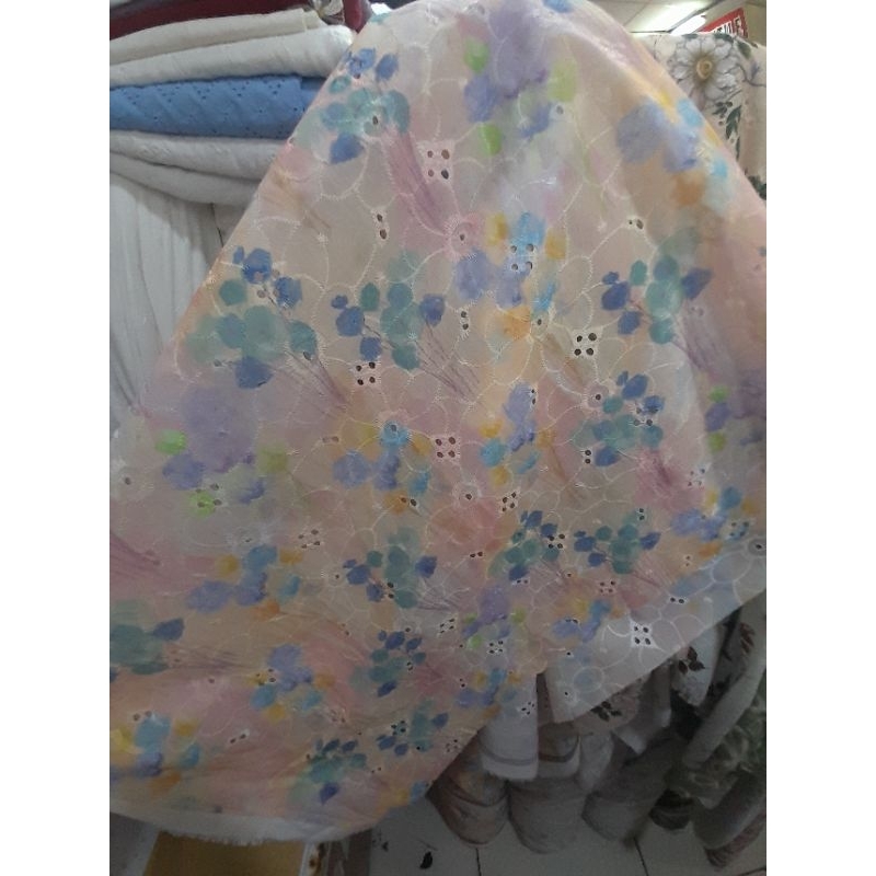 COD kain cotton Embroidery premium/kain cotton bordir bunga motif terbaru/kain cotton bordir dress p