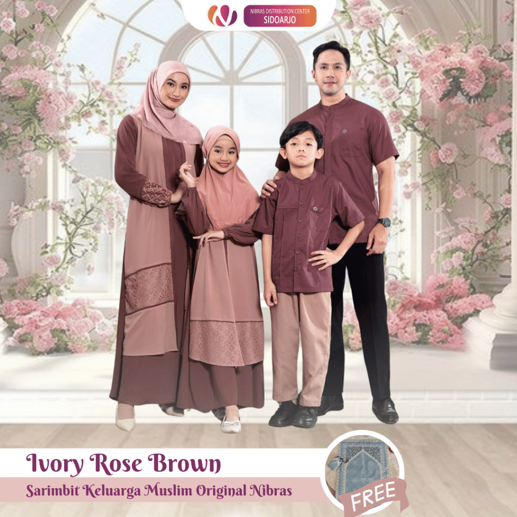 baju seragam keluarga pesta pernikahan 2025 -  Sarimbit Mewah Nibras Rayya Series Ivory Brown Rose