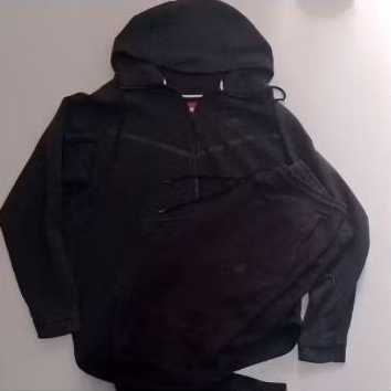 ONE SET NIKE TECH FLEECE FULL ZIP POCKET BLACK HOODIE & JOGGER SECOND ORIGINAL