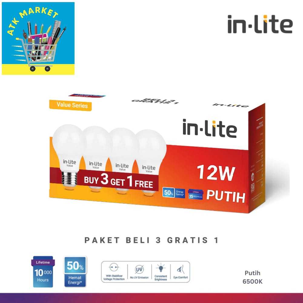 (isi4) Lampu LED / Bohlam LED In-Lite / Bola Lampu LED Bulp InLite 12 Watt 12W hemat listrik