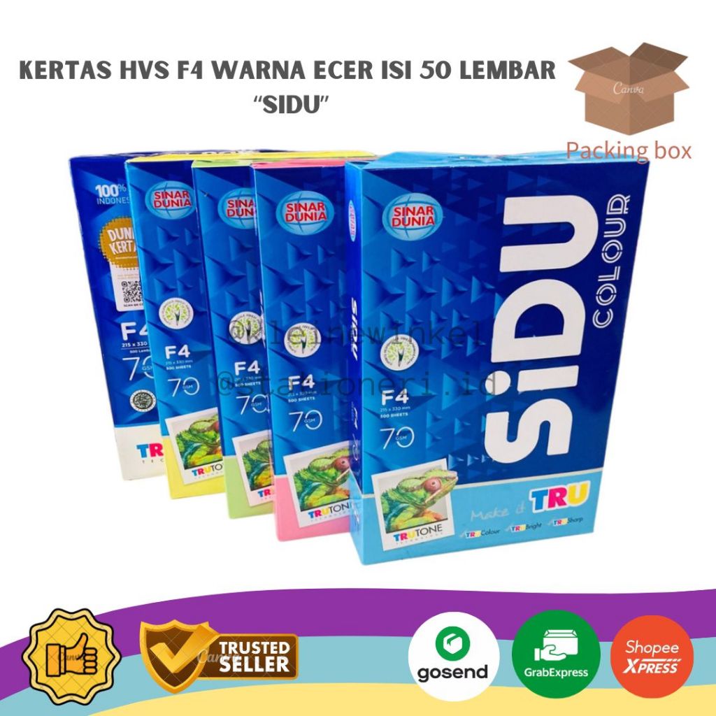 

[ 50 lembar ] Kertas HVS SIDU Warna F4/FOLIO 70gsm