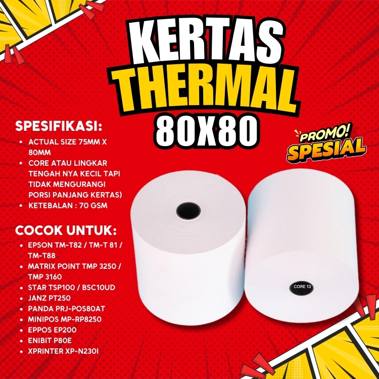 

ISI LEBIH BANYAK Kertas Thermal 80x80 mm core 13 KERTAS STRUK KASIR