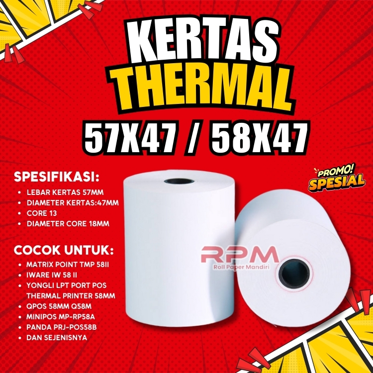 

ISI LEBIH BANYAK Kertas Thermal 58x47 57x47 Core13 Kertas Struk 58×47 core 13 Kasir