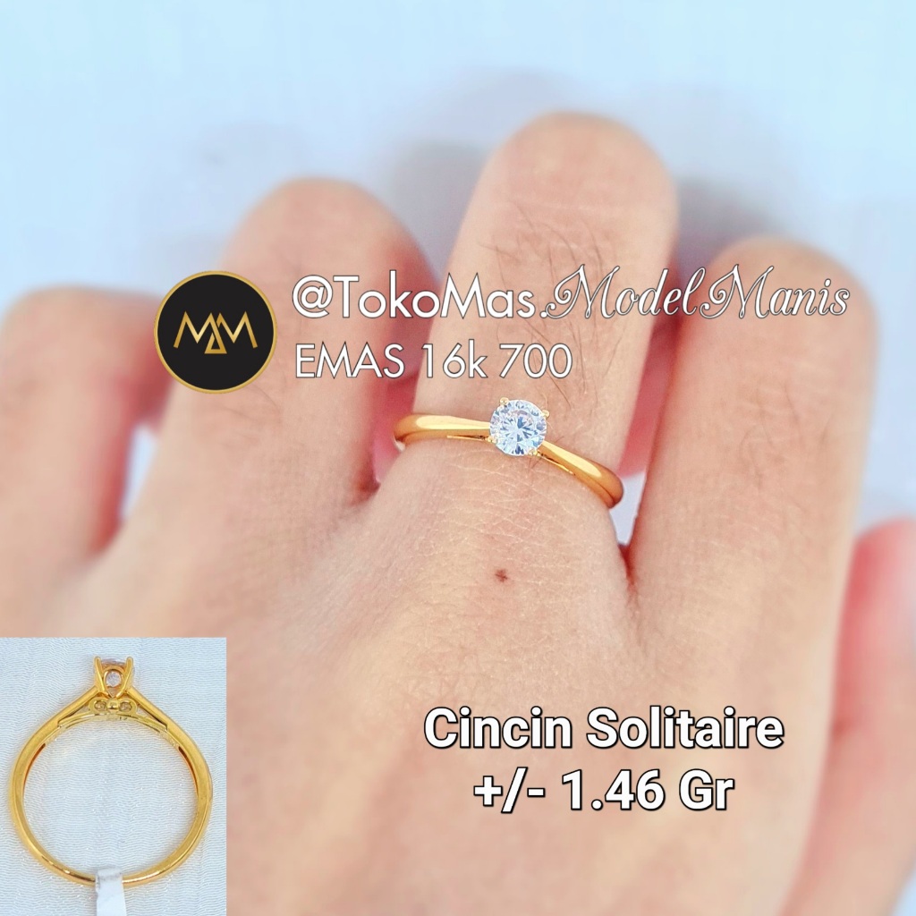 Cincin solitaire emas kuning 700 kadar 16 K best seller